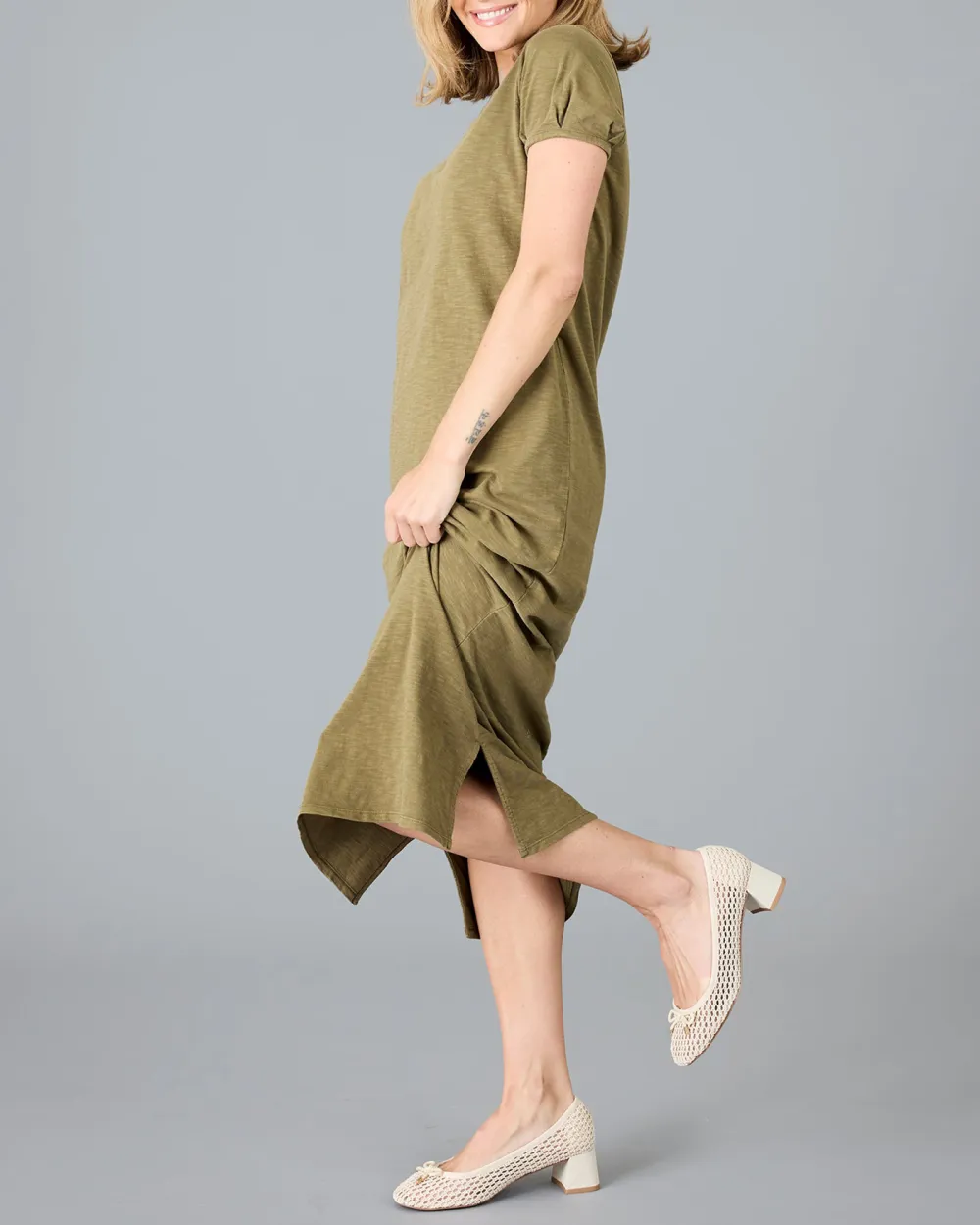 Burnt Olive Short Sleeve Maxi Dress