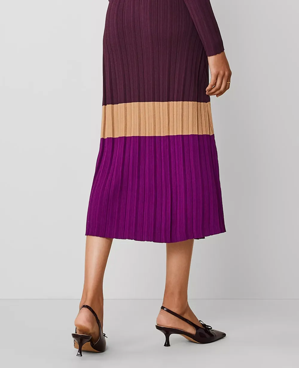Colorblock Ribbed Mock Neck Sweater Dress