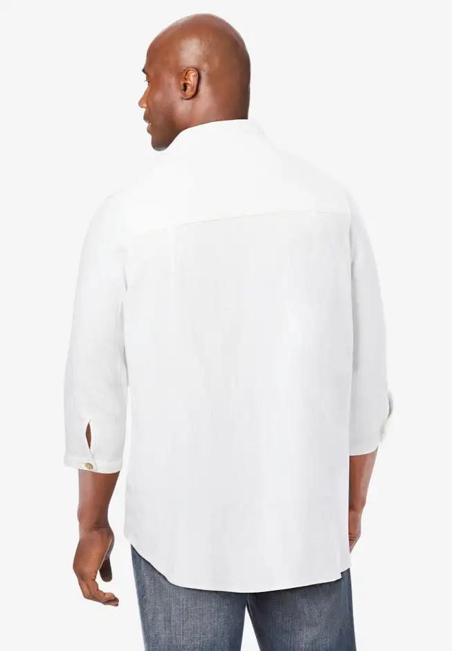 Gauze Mandarin Collar 3/4 Sleeve Shirt