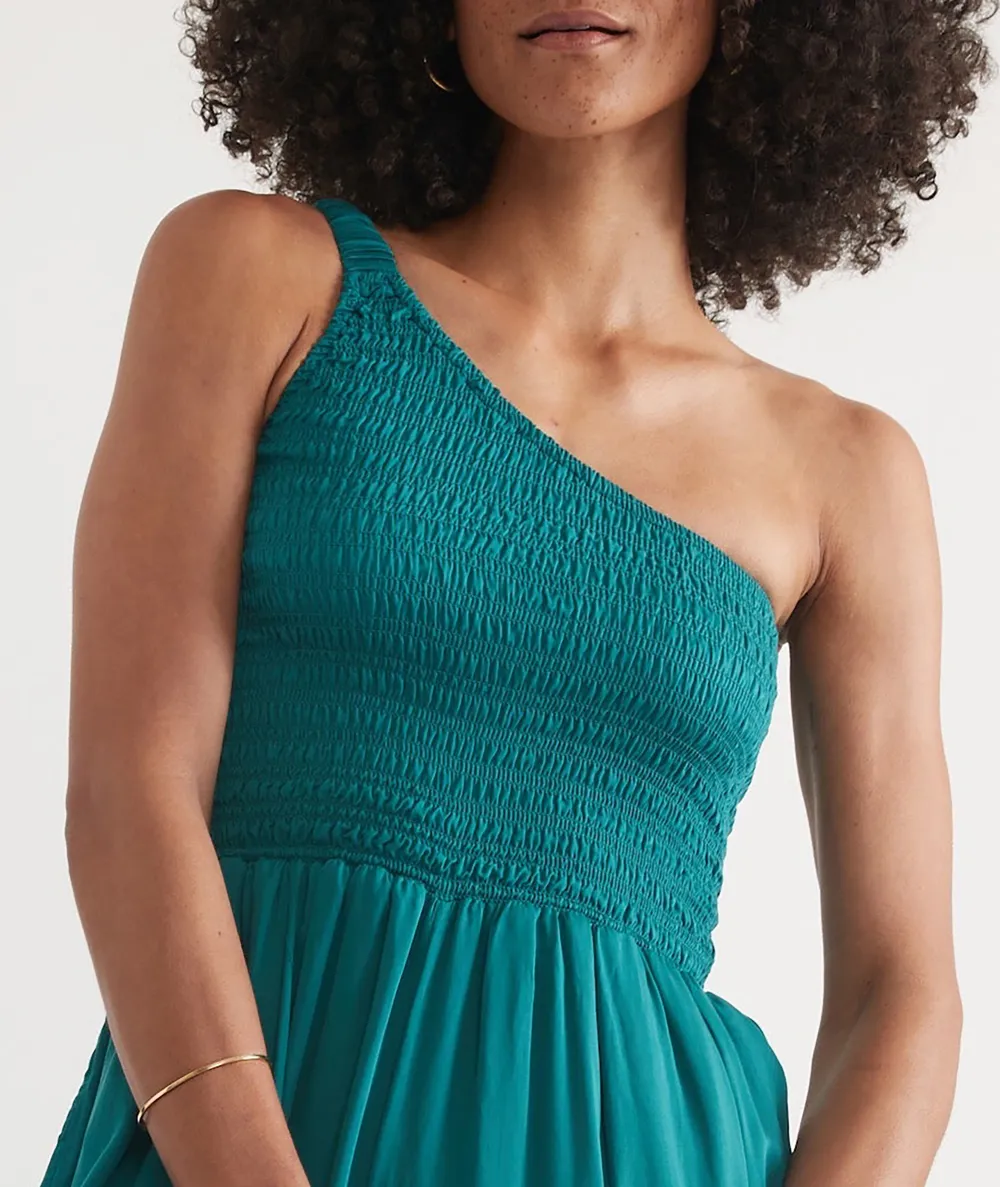 One-Shoulder Smocked Wide-Leg Jumpsuit