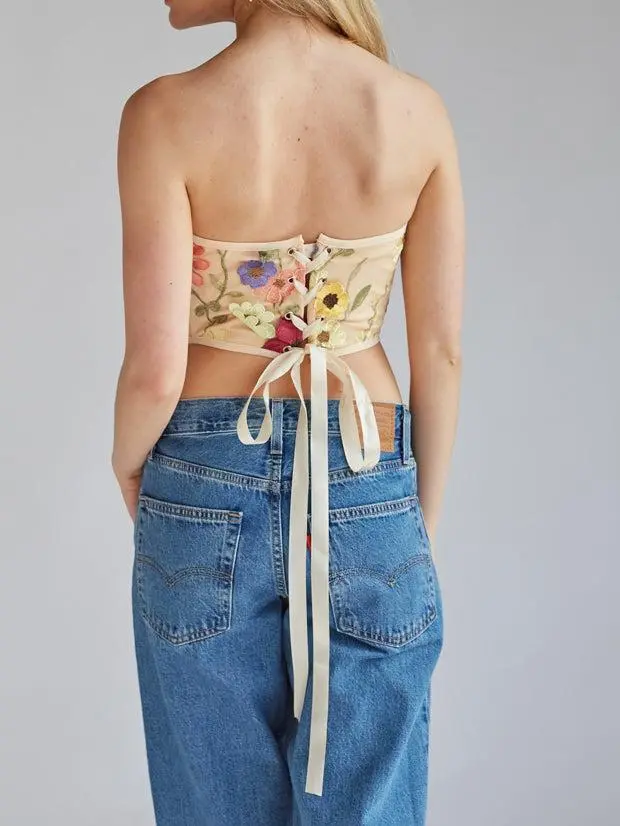 Marigold Strapless Floral Lace Corset Top