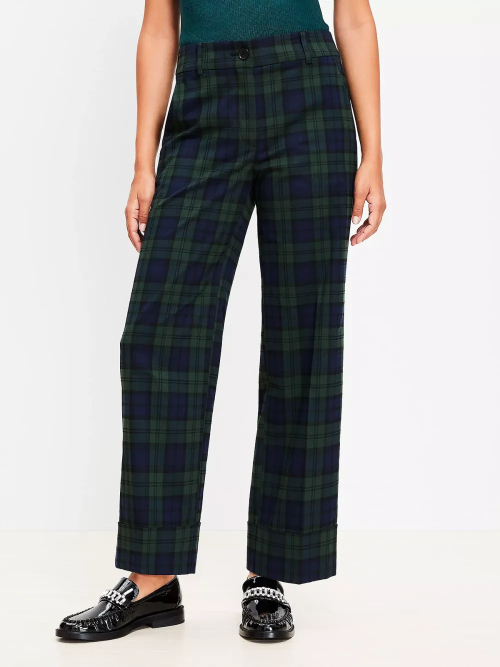 Straight Cropped Cuff Pant In Plaid Brushed Flannel