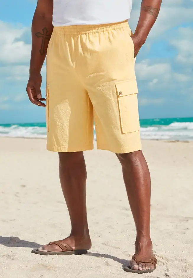 Full Elastic Waist Gauze Cargo Shorts