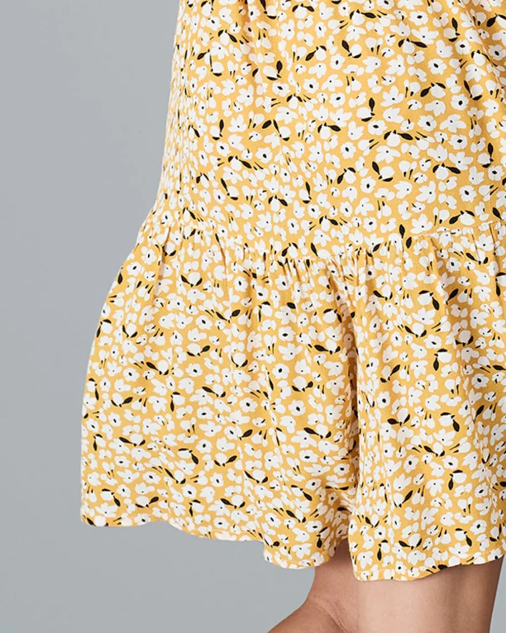 Yellow Floral Print Midi Dress