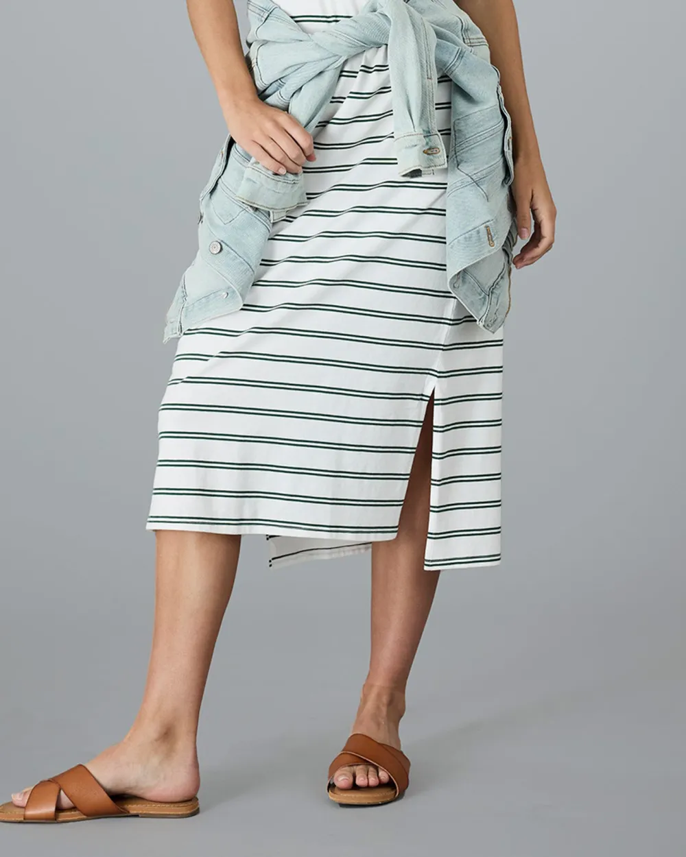 Green Polo Stripe Puff Sleeves Dress