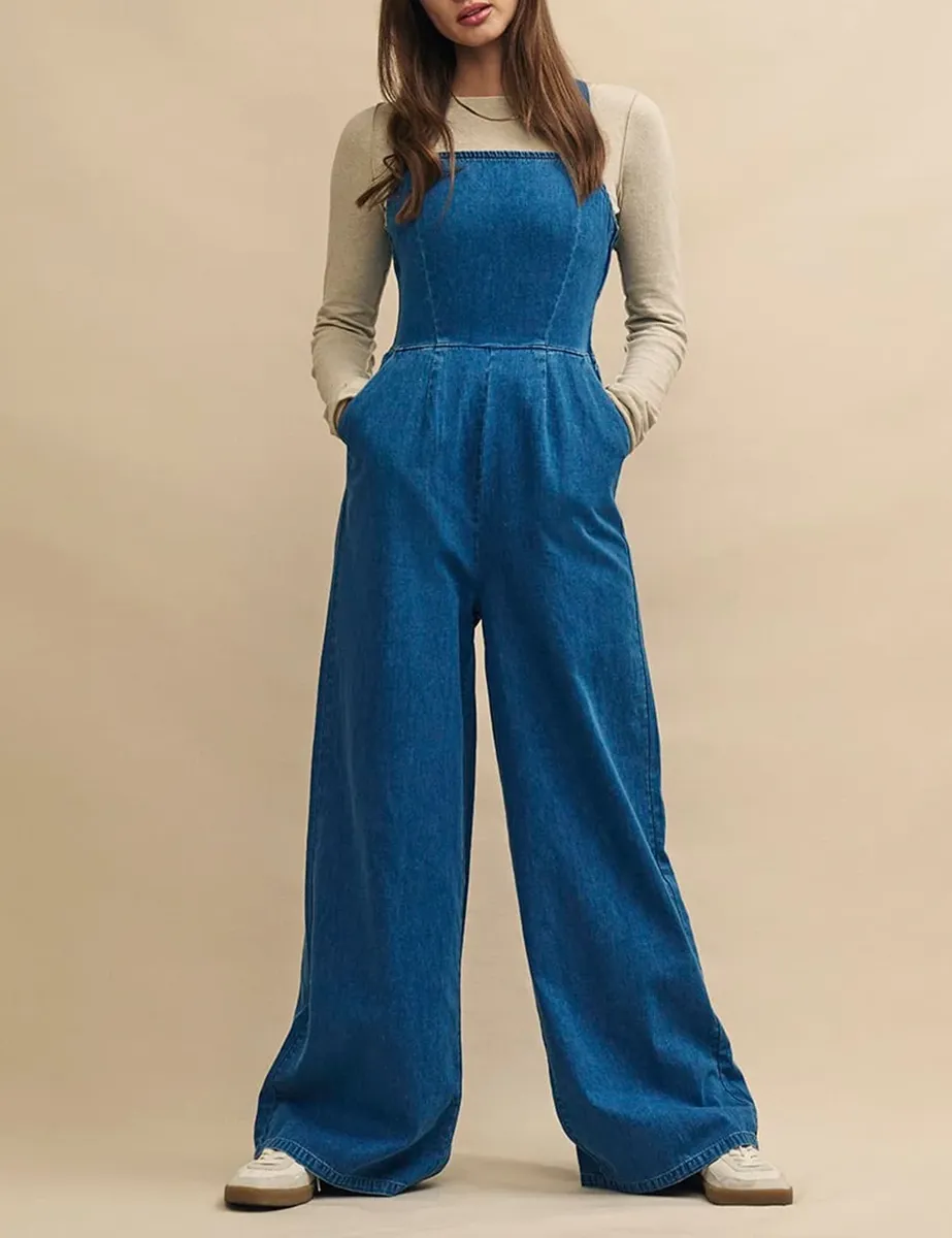 Denim Square Neck Jumpsuit