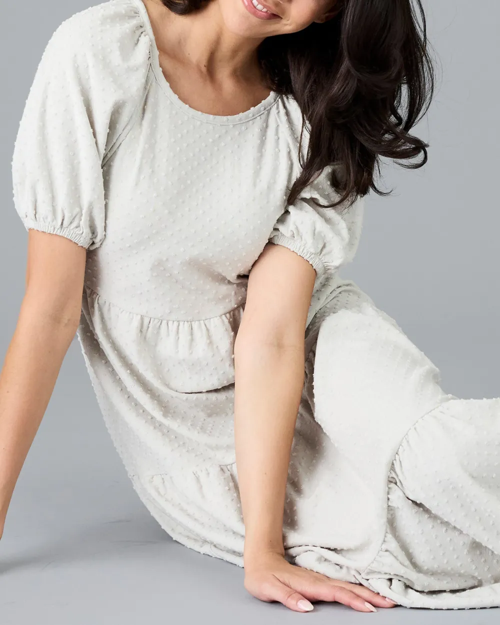 White Short Sleeves Midi Dress