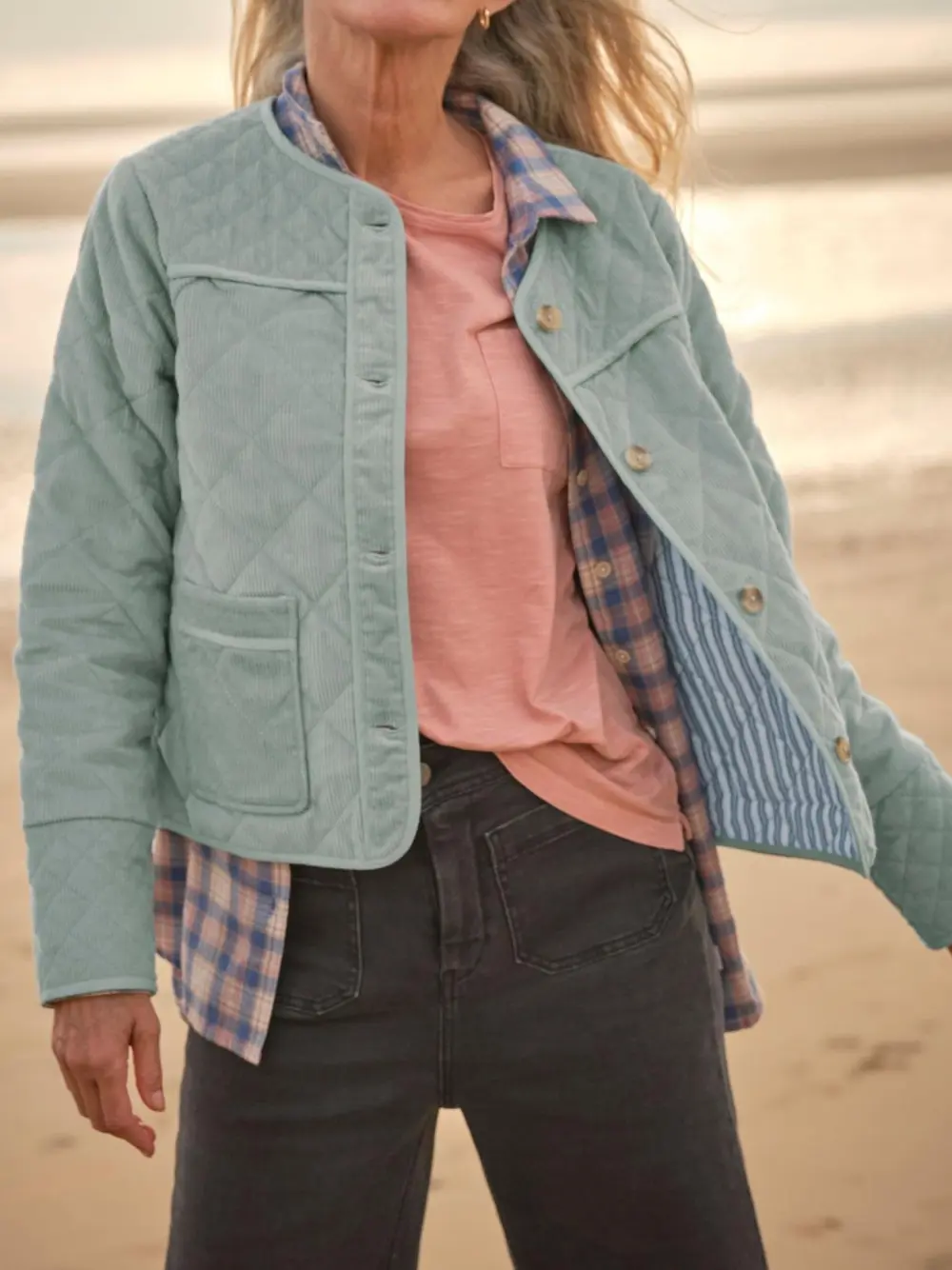 Light Blue Cord Quilted Jacket