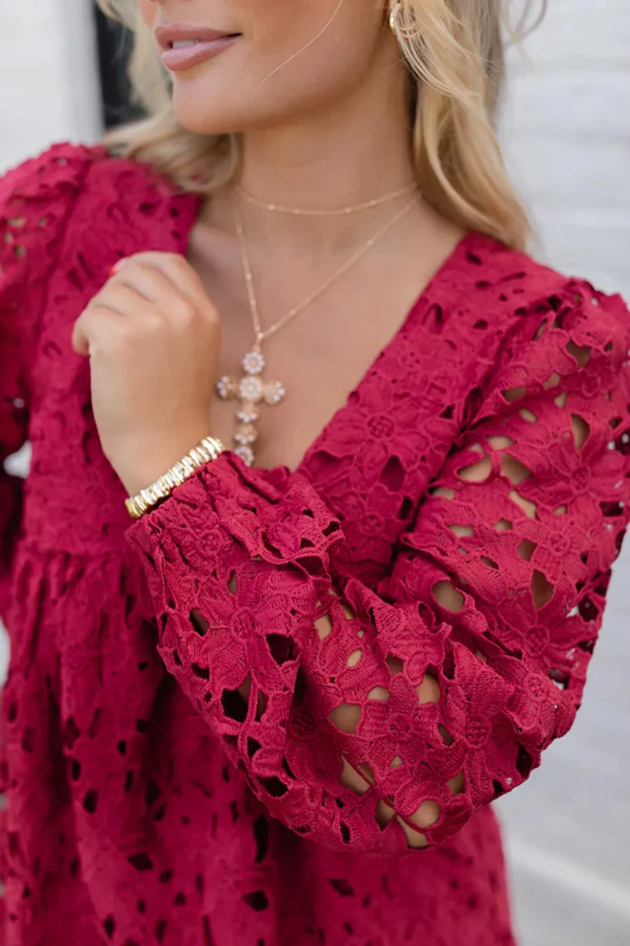 Burgundy Lace Babydoll Mini Dress