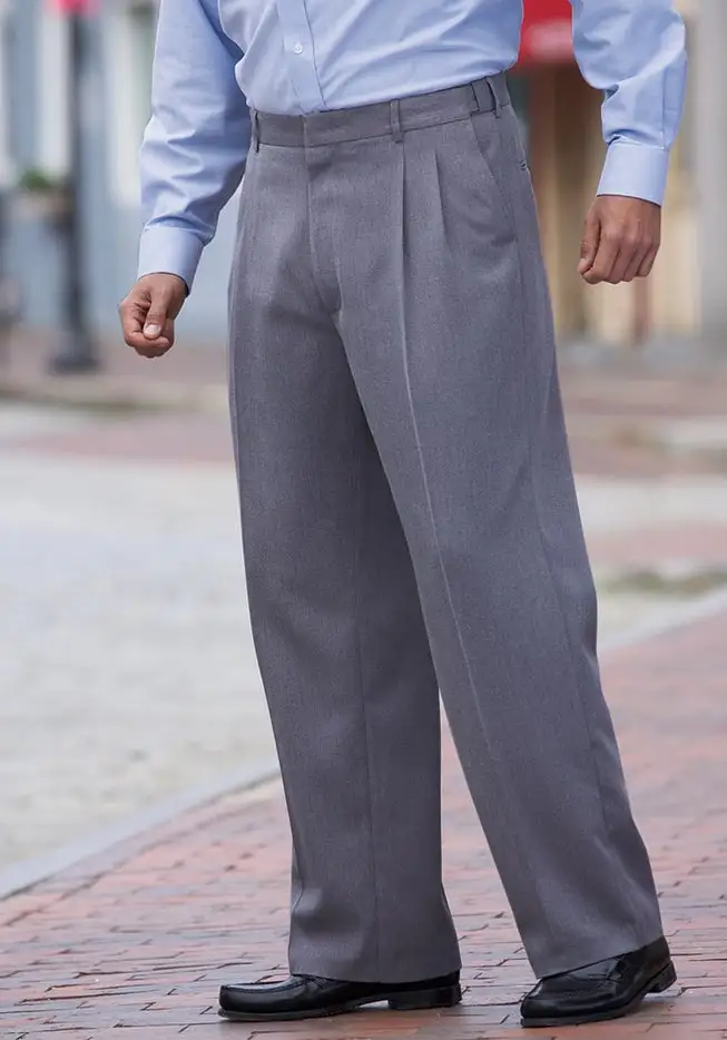 No Hassle Classic Fit Expandable Waist Double-Pleat Dress Pants