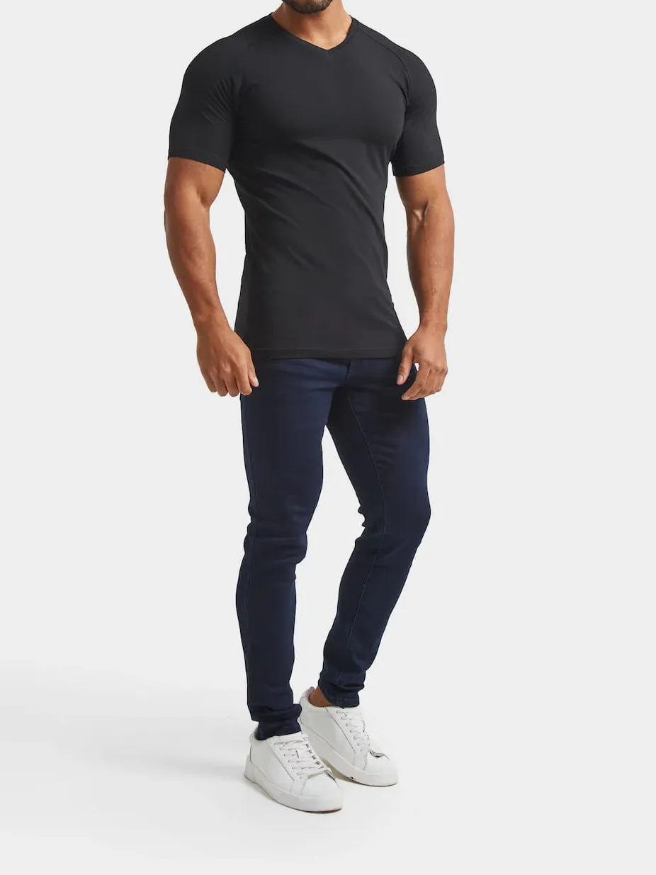 Black Soft  Athletic V-Neck Tees
