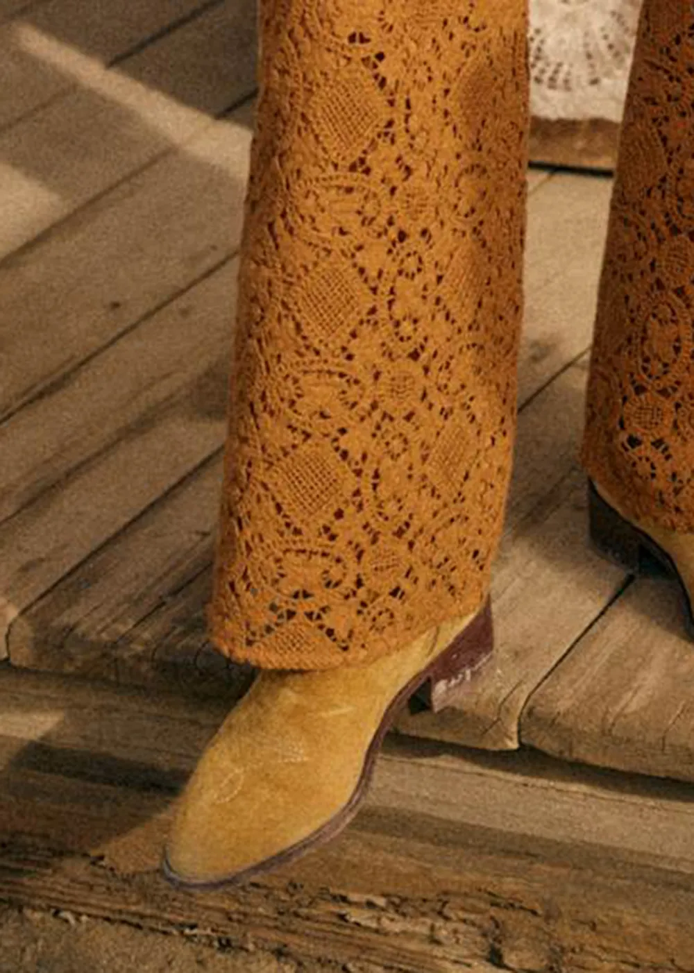 Hollow Solid Color Lace Trousers