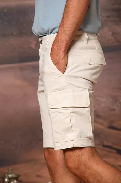 Slim Fit Stretch Men's Cotton Off-White Shorts