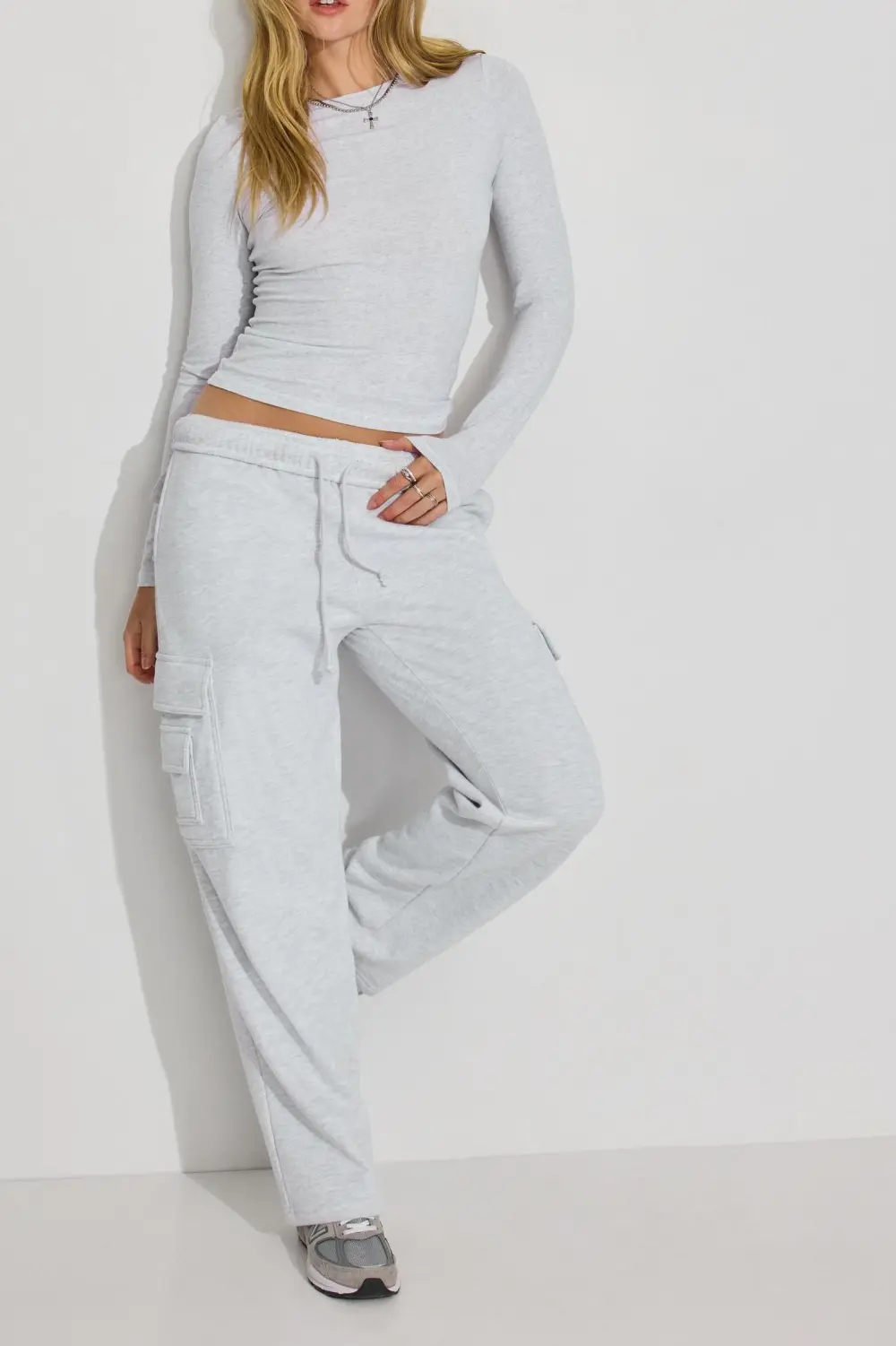 Grey Long Sleeve Fitted Crop Tee