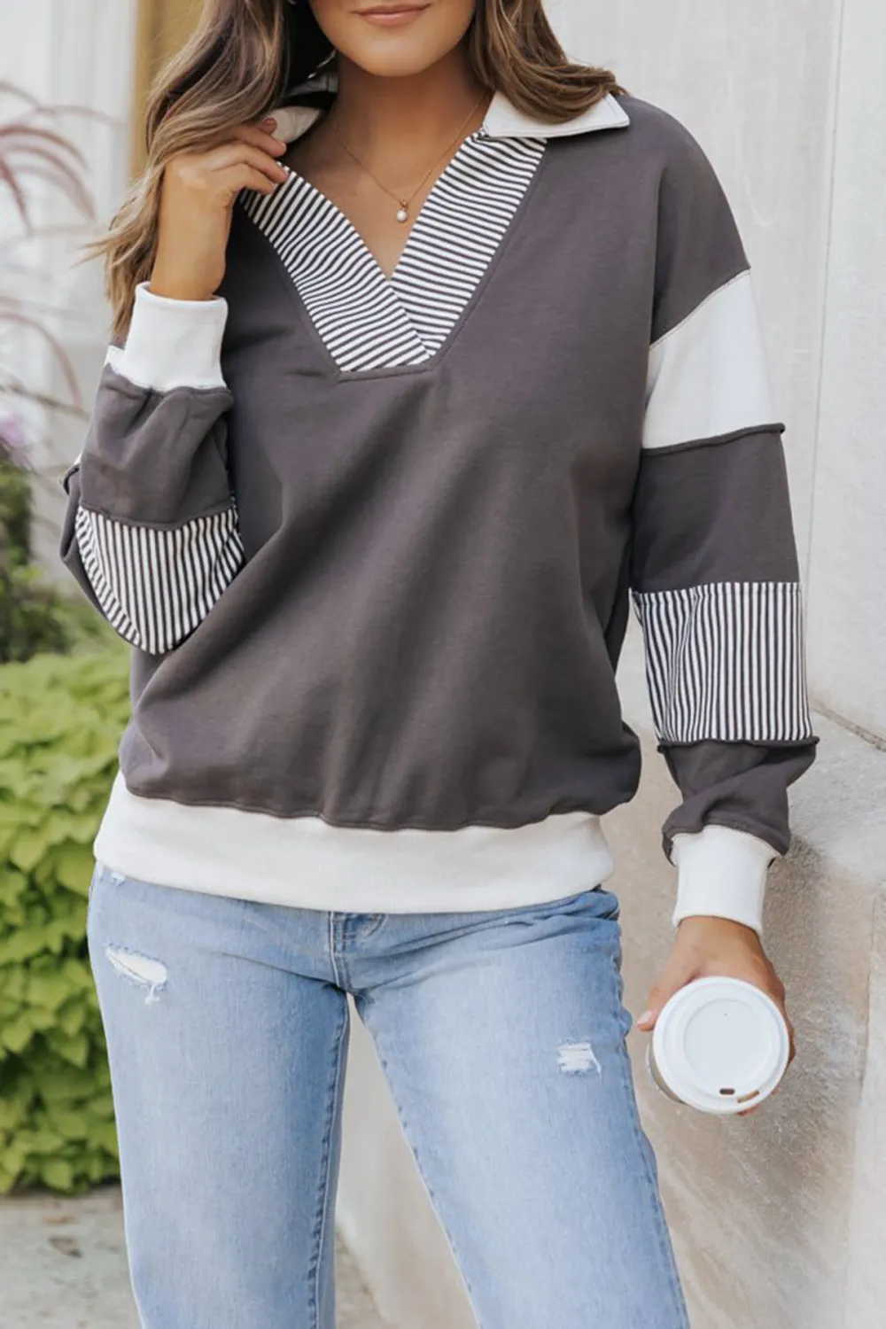 Charcoal Color Block Terry Sweatshirt