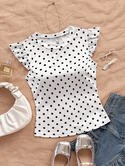 Polka Dot Cap Sleeve Tee