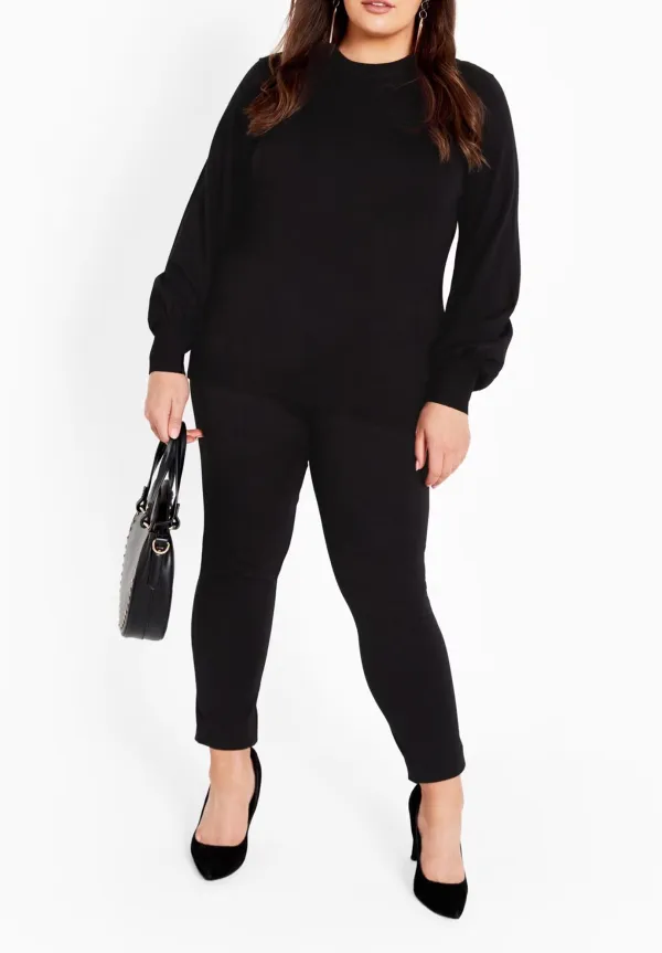 Solid Color Ribbed Cuff Sweater
