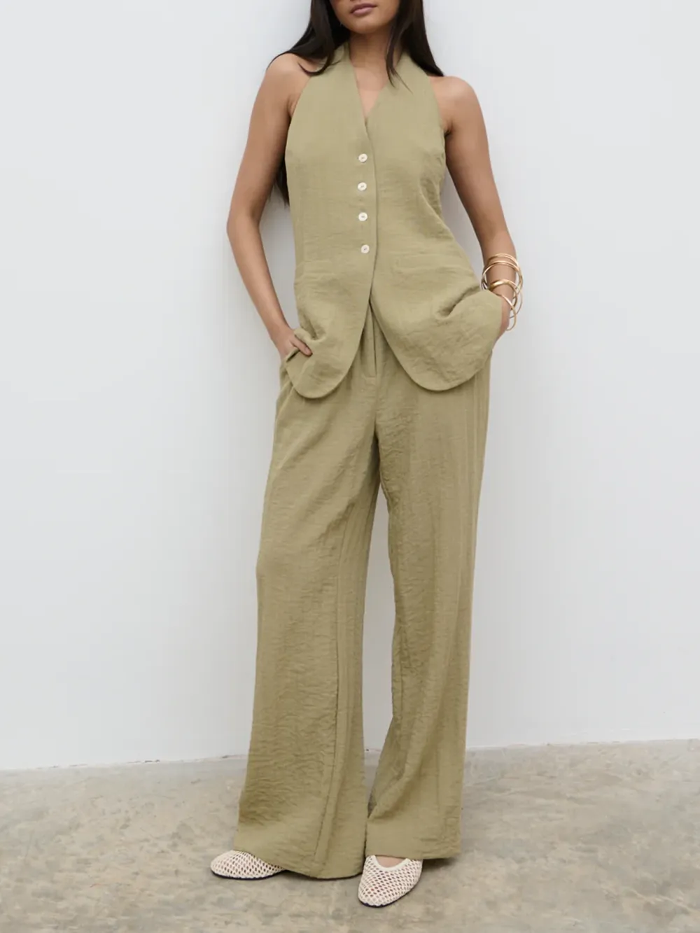 Casual Style Olive Trousers