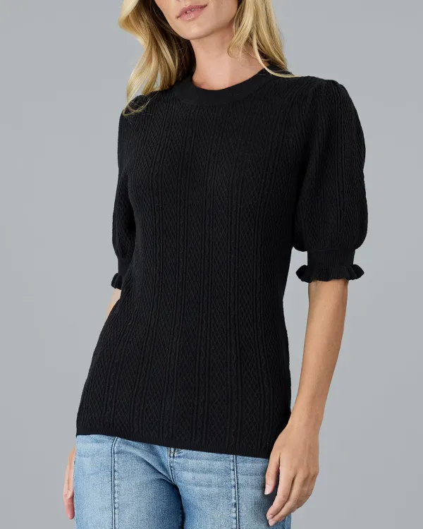 Black Textured Short Sleeve Sweater