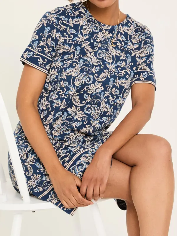 Blue Paisley Short Sleeve Jersey Dress