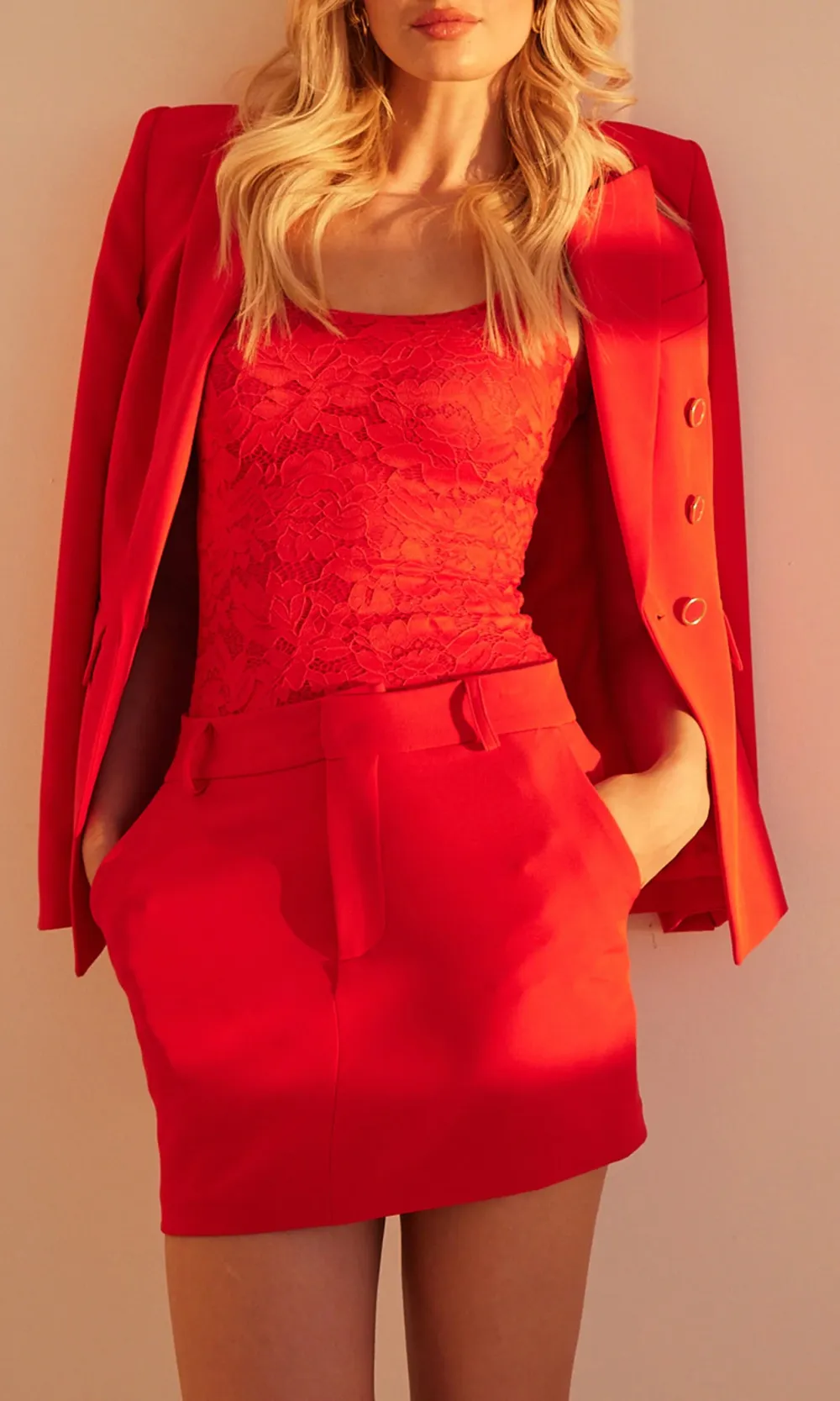 Red Crepe Bodycon Skirt