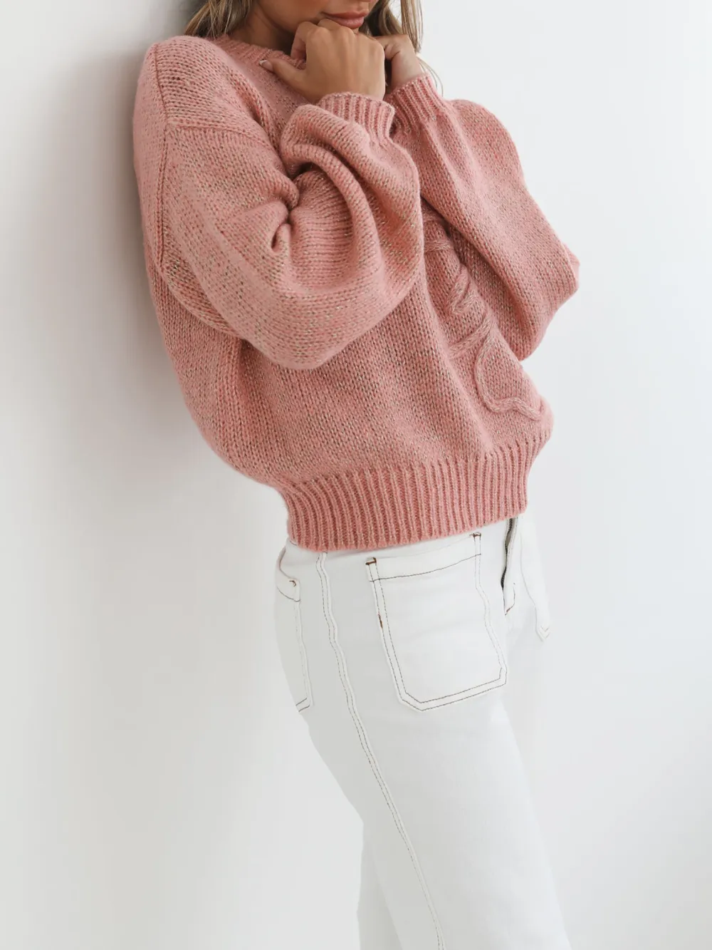 Pink Casual Style Crew Neck Knit