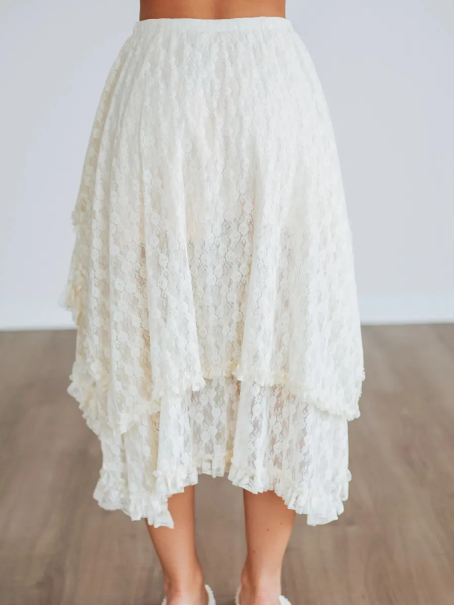 Boho Ruffle Lace Midi Skirt