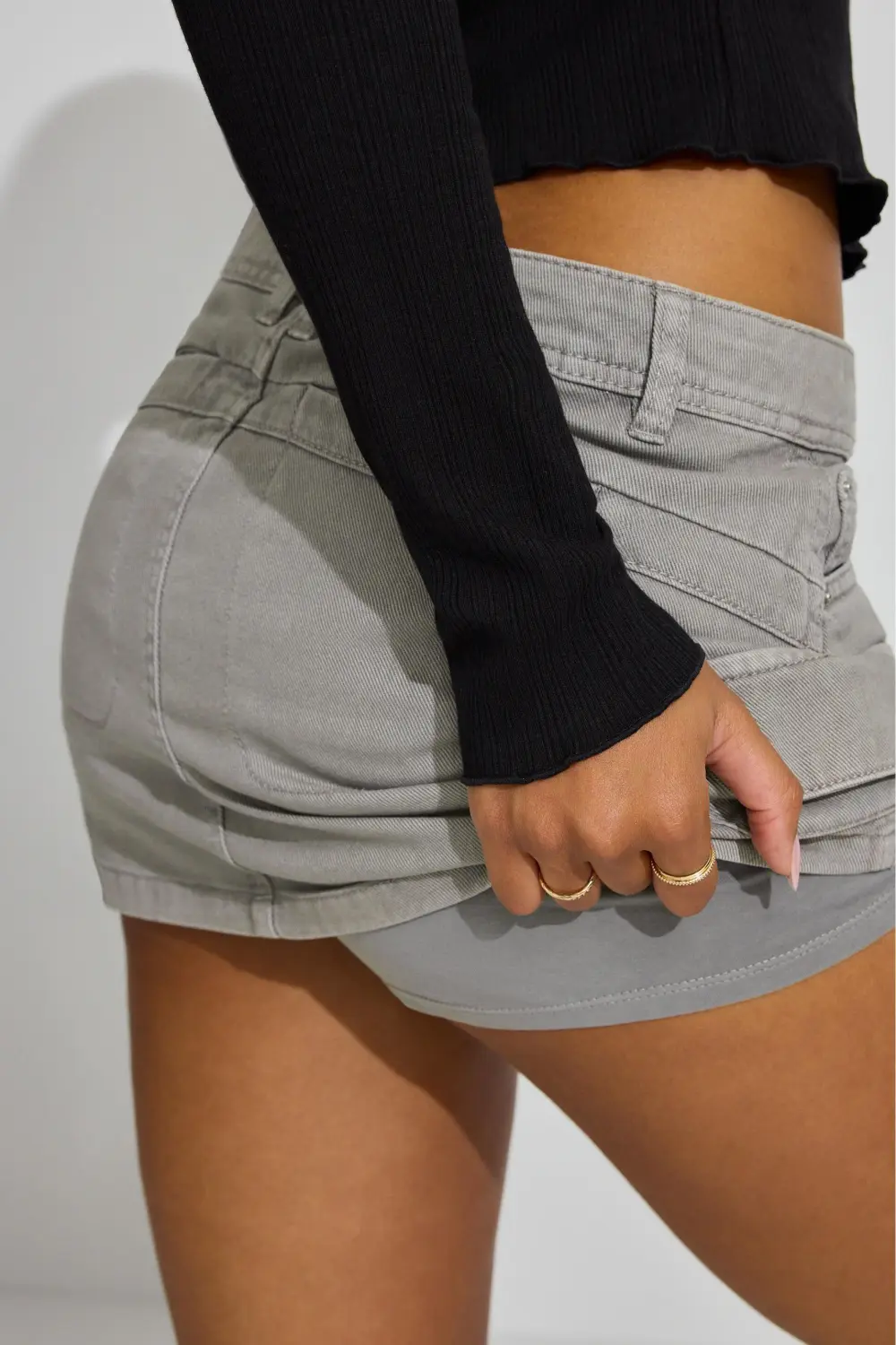 Cargo Denim Low Waist Skirt Grey