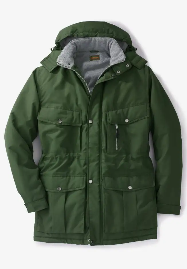 Fleece-Lined Parka with Detachable Hood and 6 Pockets
