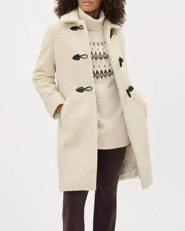 Casual Beige Fleece Like Long Coat with Toggle Fastening