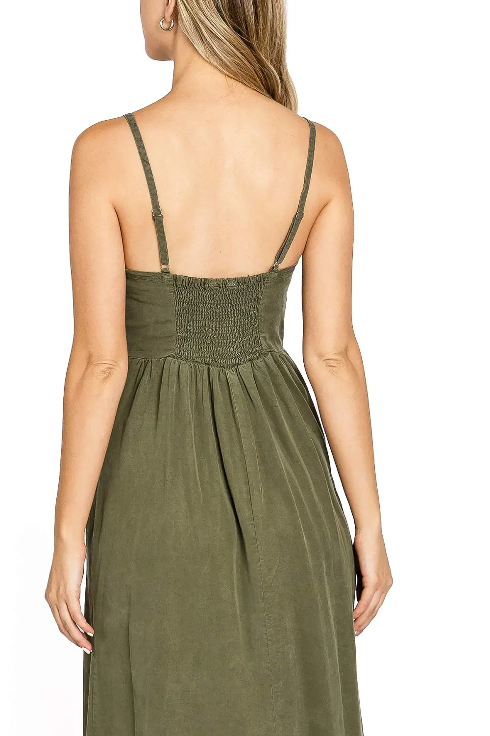 Light Blue Button - Front Spaghetti - Strap Dress