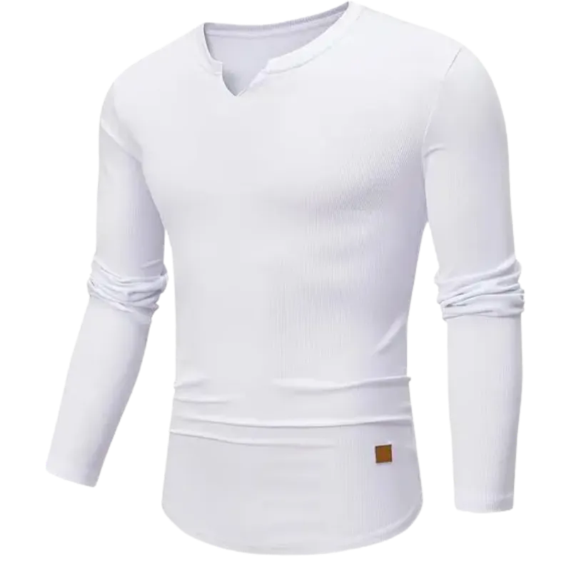 Mens Long Sleeve Muscle V-Neck Longline Ribbed Tee Shirts