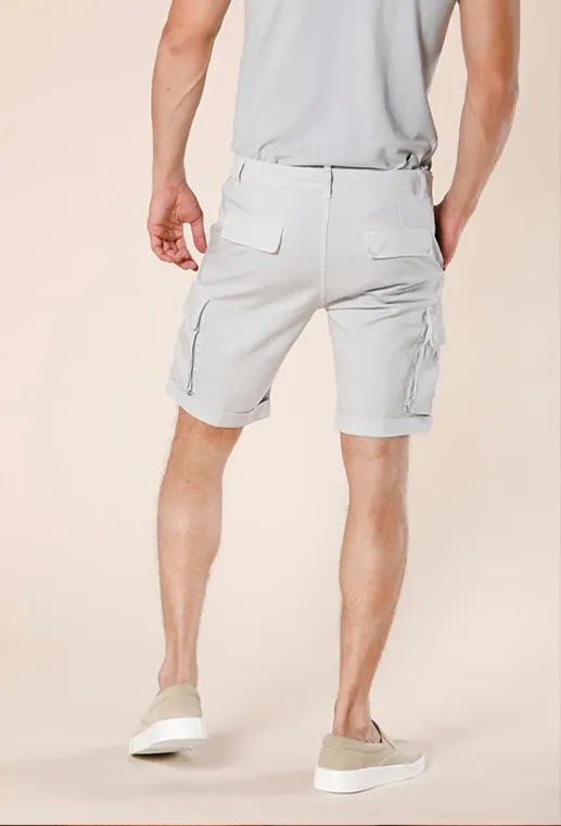 Light Grey Slim Fit Men's Cotton Shorts