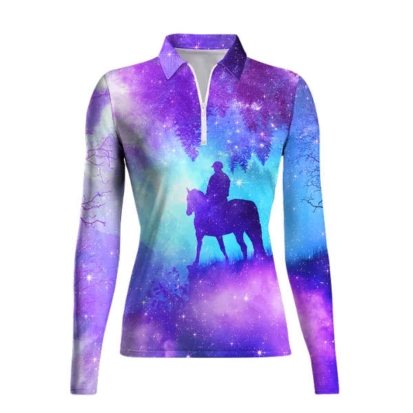 Women's Riding Style Horse Print Long Sleeve Casual Lapel Shirt