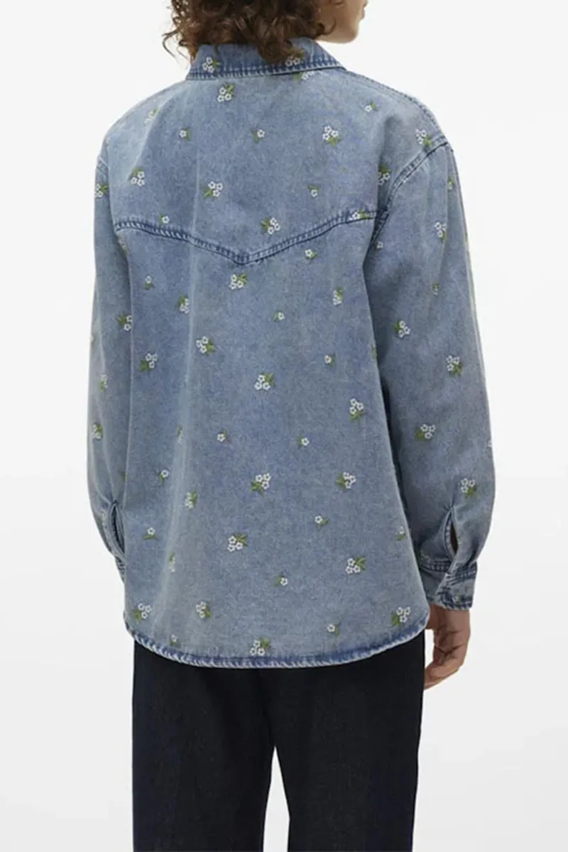Floral Printed Denim Button Up Shirts