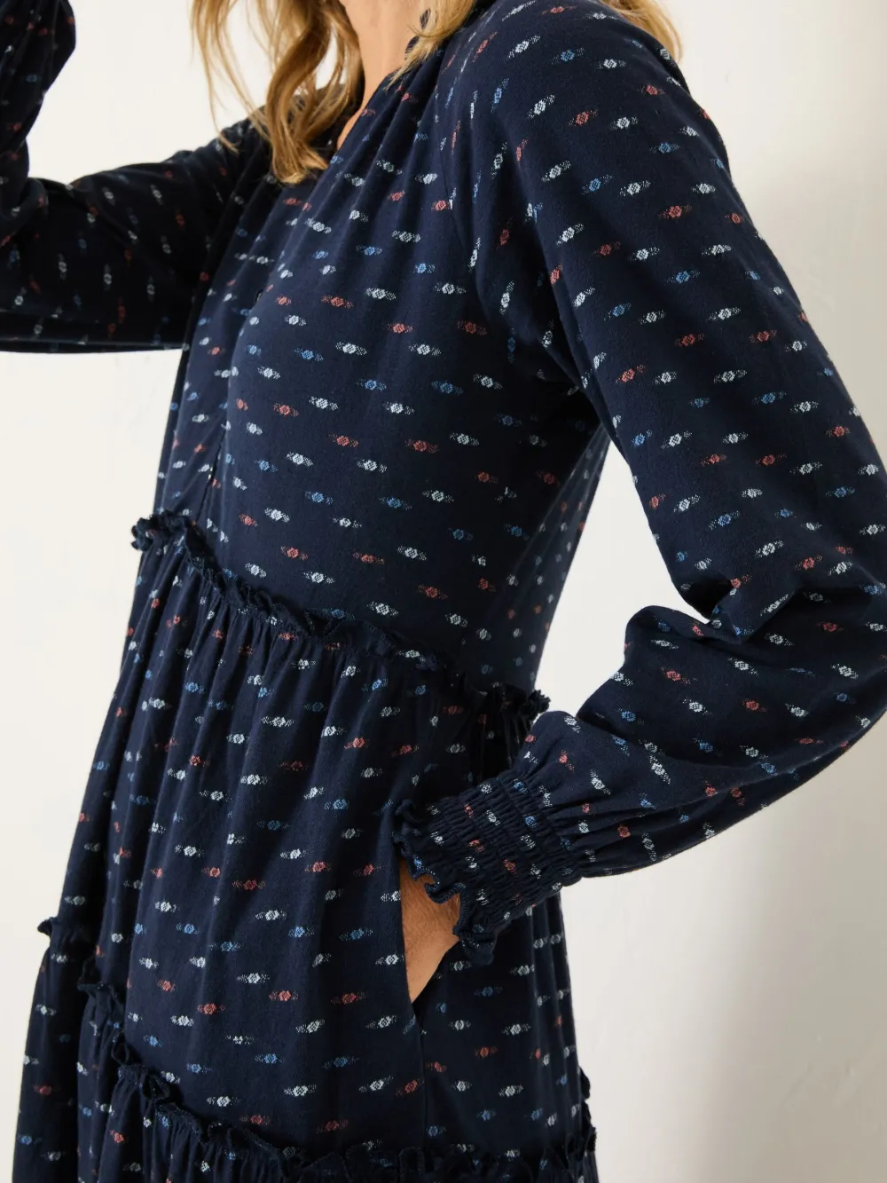 Pure Cotton Jersey Printed V-Neck Tiered Dress