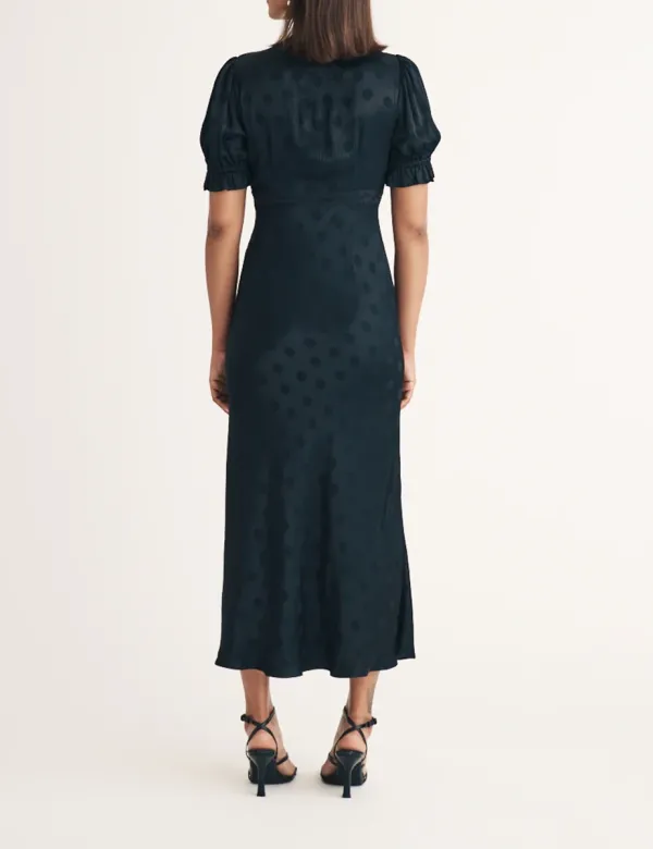 Black Polka Dot Jacquard Angela Midi Dress