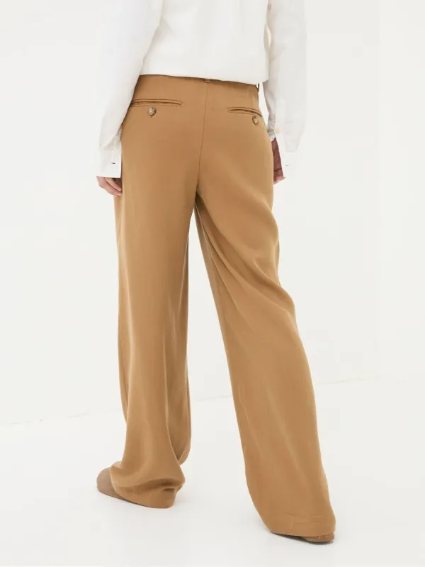 Dark Natural Wide Leg Drape Trousers