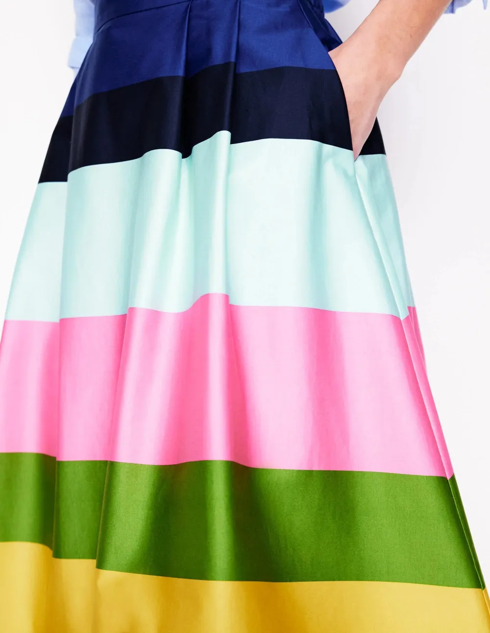Multicolor Striped Isabella Cotton Midi Skirt