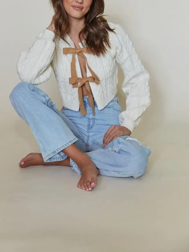 Florence Cable Knit Bow Cardigan