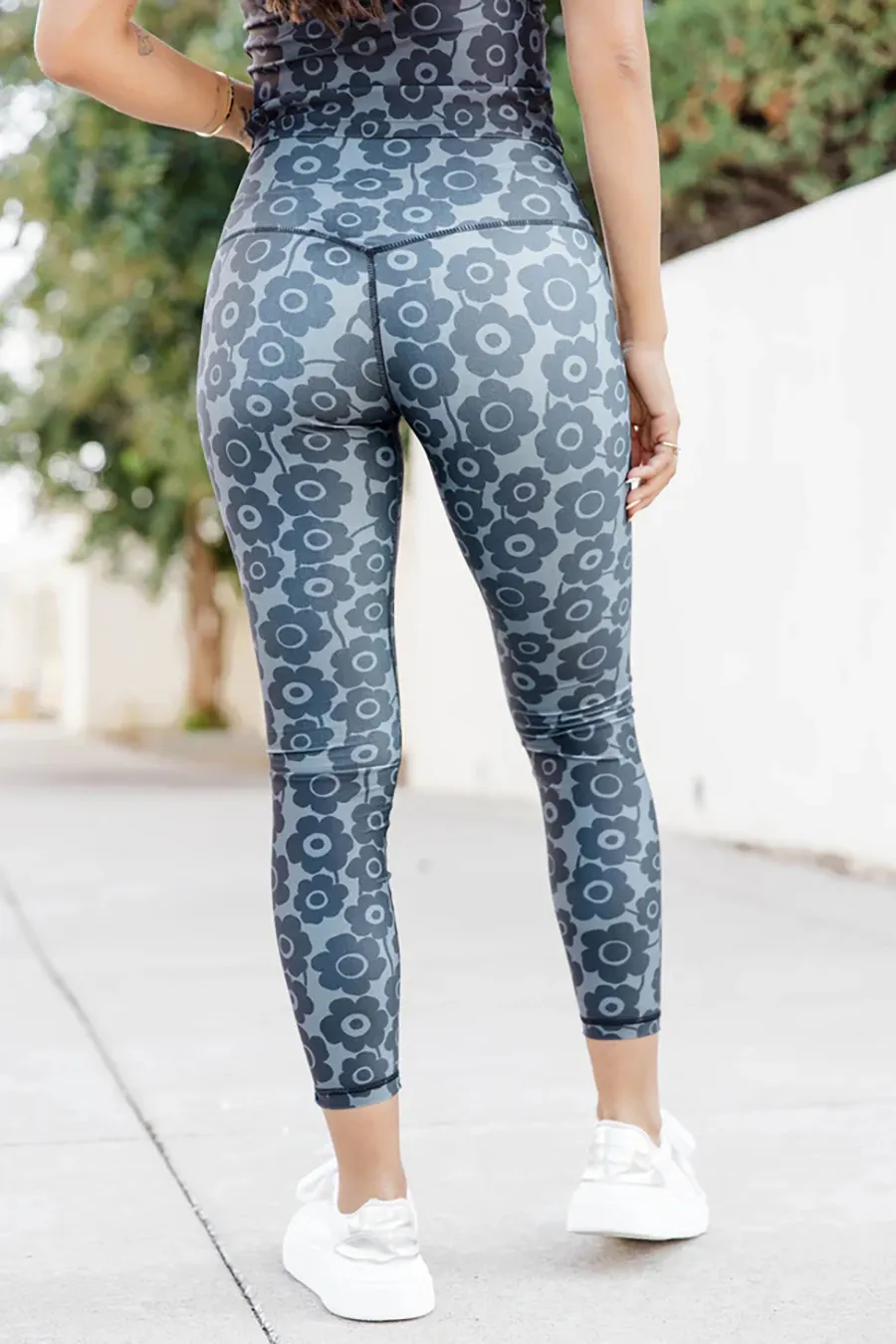 Black And Grey Floral Active Leggings