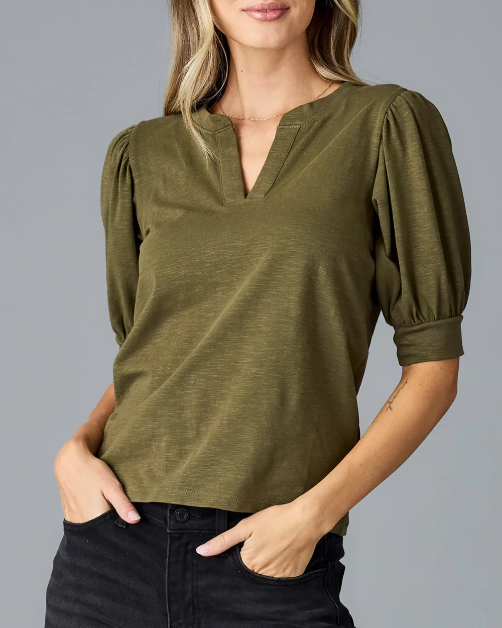 Fashionable Burnt Olive V Neck Blouse