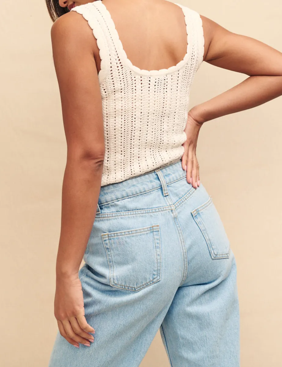 White Mock Crochet Vest Top