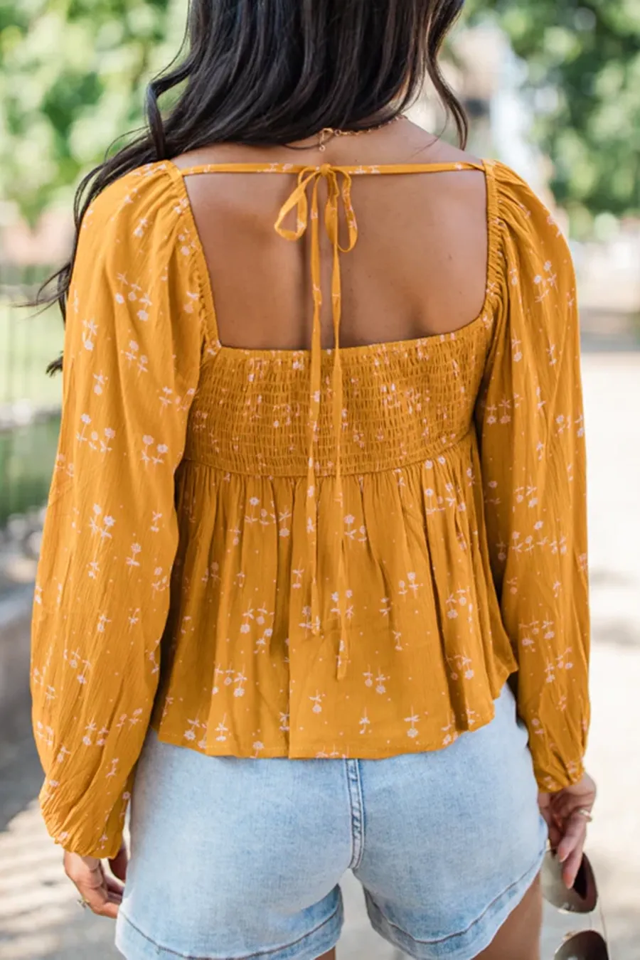 Mustard Floral Babydoll Blouse