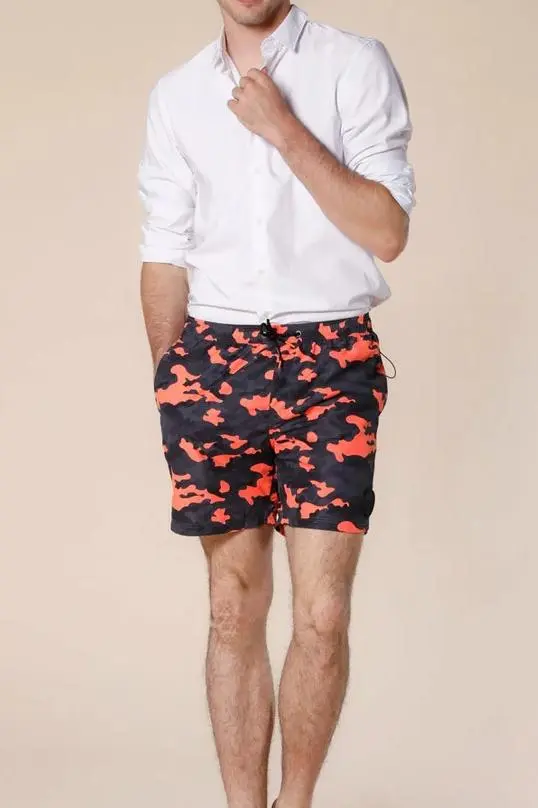 Men's Polyester Orange Camouflage Regular Fit Swimsuit