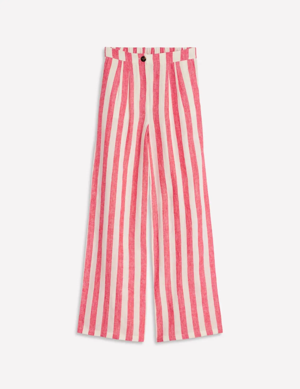 Pink and White Striped Wide - Leg Linen Pants