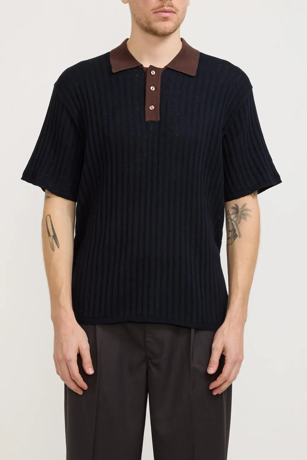 Black Polo Shirt With Brown Collar