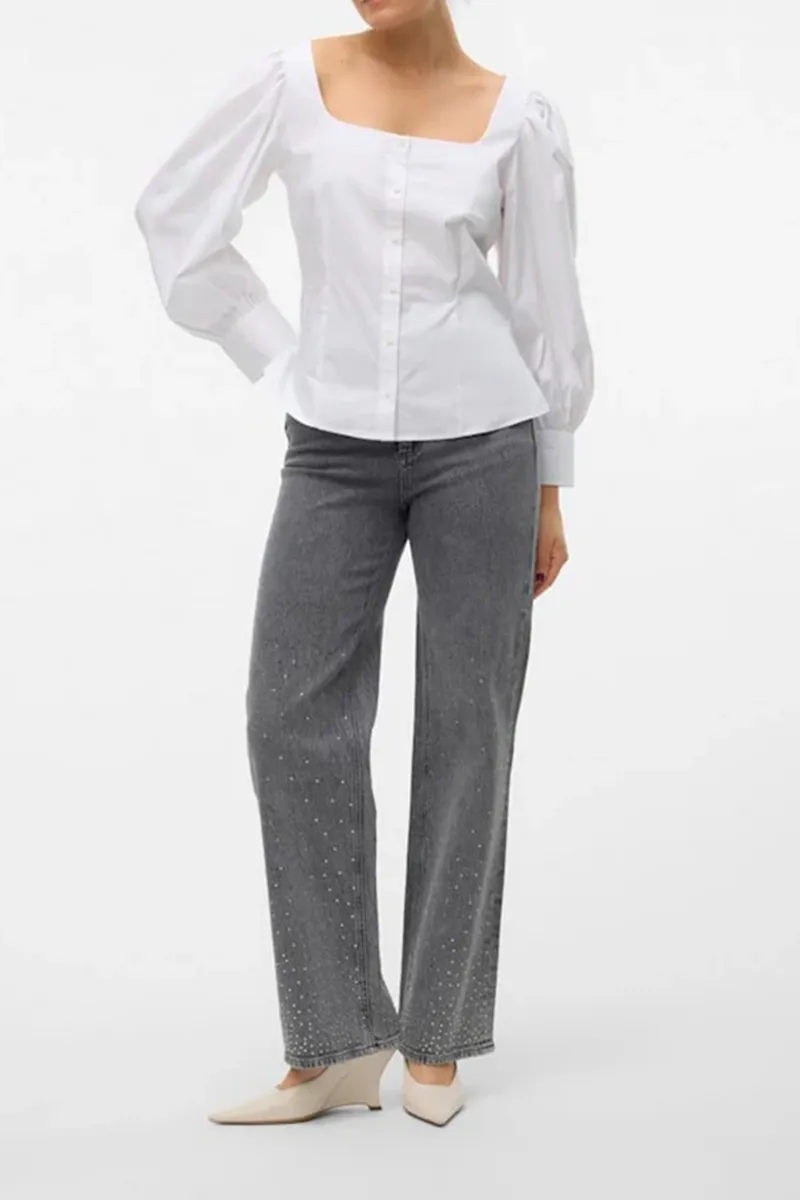 Puff Sleeve Square Neck Black Shirts