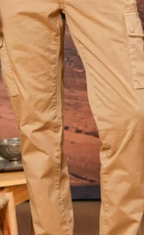 Men's Khaki Stretch Cotton Slim Fit Large Pocket Overalls