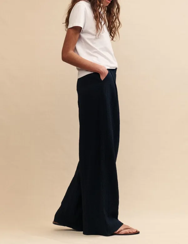 Elasticated Waist Black Wide Leg Trousers